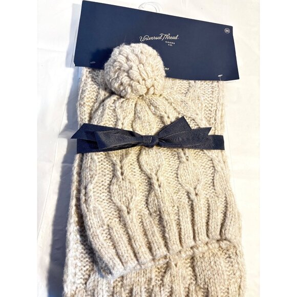 Universal Thread Womens Cable Knit Beanie & Scarf Set Winter Accessories Cream - Picture 4 of 8